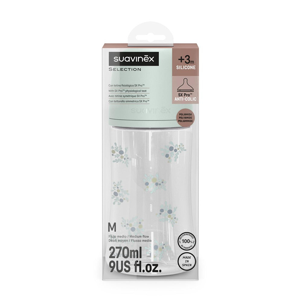 Suavinex Poetry Biberon Tettarella In Silicone Sx Pro Flusso Medio Azzurro 270 ml 3+ Mesi