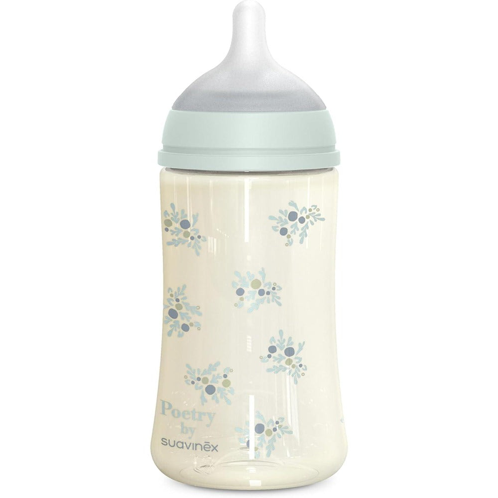Suavinex Poetry Biberon Tettarella In Silicone Sx Pro Flusso Medio Azzurro 270 ml 3+ Mesi