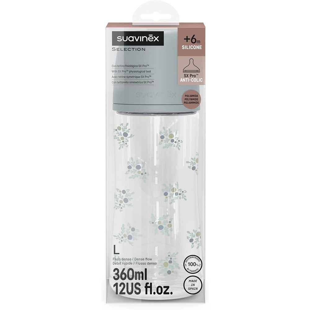 Suavinex Poetry Biberon Tettarella In Silicone Sx Pro Flusso Denso Azzurro 360 ml 6+ Mesi