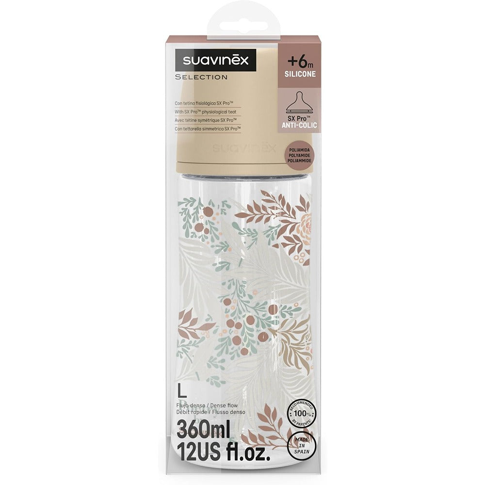 Suavinex Poetry Biberon Tettarella In Silicone Sx Pro Flusso Denso Beige 360 ml 6+ Mesi