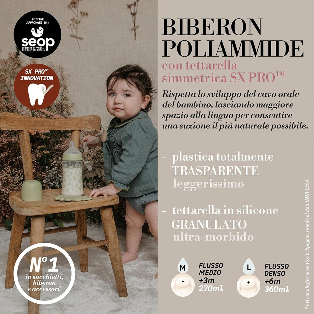 Suavinex Poetry Biberon Tettarella In Silicone Sx Pro Flusso Denso Azzurro 360 ml 6+ Mesi