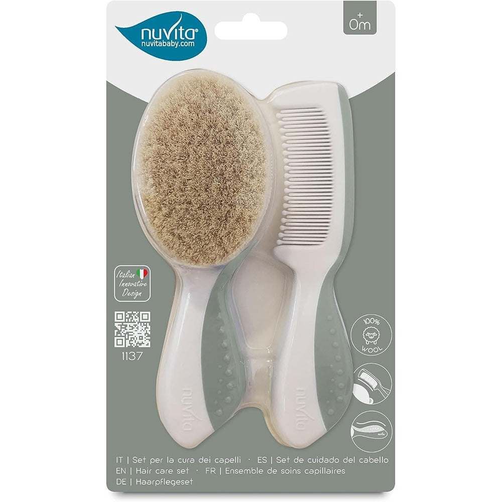 Nuvita Set Spazzola E Pettine Sage Green 0+ Mesi