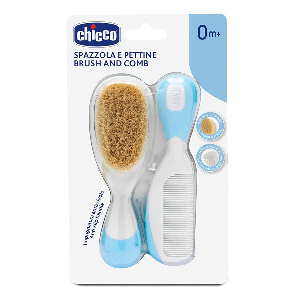 Chicco Spazzola E Pettine Con Setole Naturale Azzurro