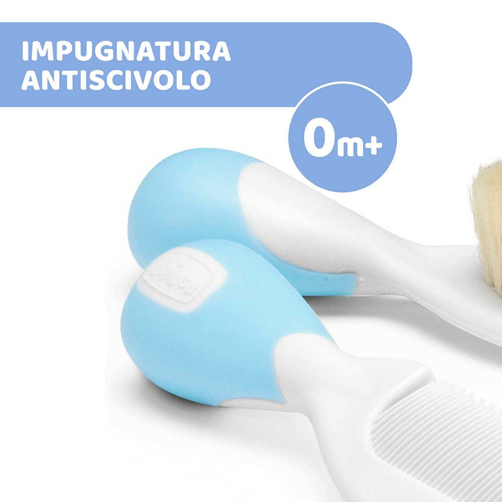 Chicco Spazzola E Pettine Con Setole Naturale Azzurro