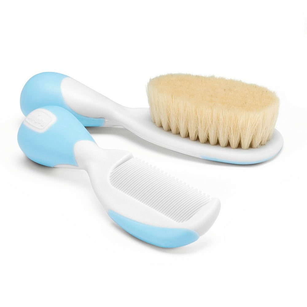 Chicco Spazzola E Pettine Con Setole Naturale Azzurro