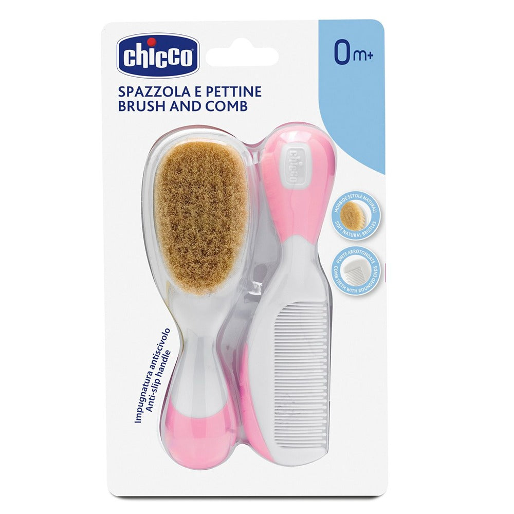 Chicco Spazzola E Pettine Con Setole Naturale Rosa