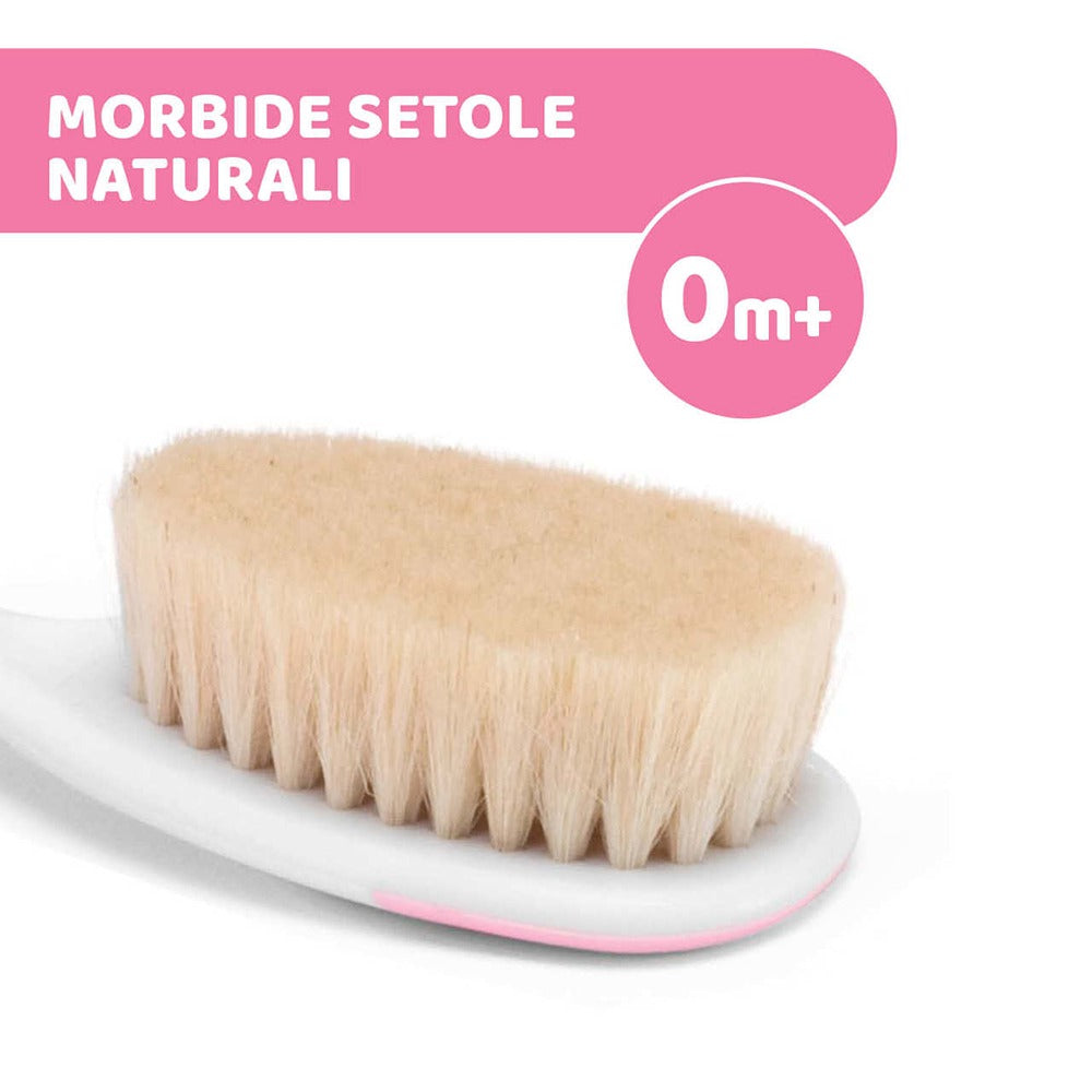 Chicco Spazzola E Pettine Con Setole Naturale Rosa