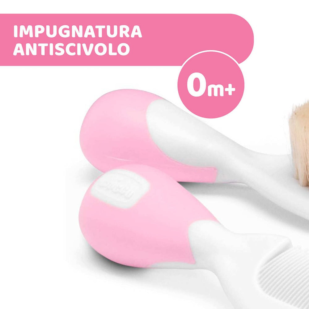 Chicco Spazzola E Pettine Con Setole Naturale Rosa