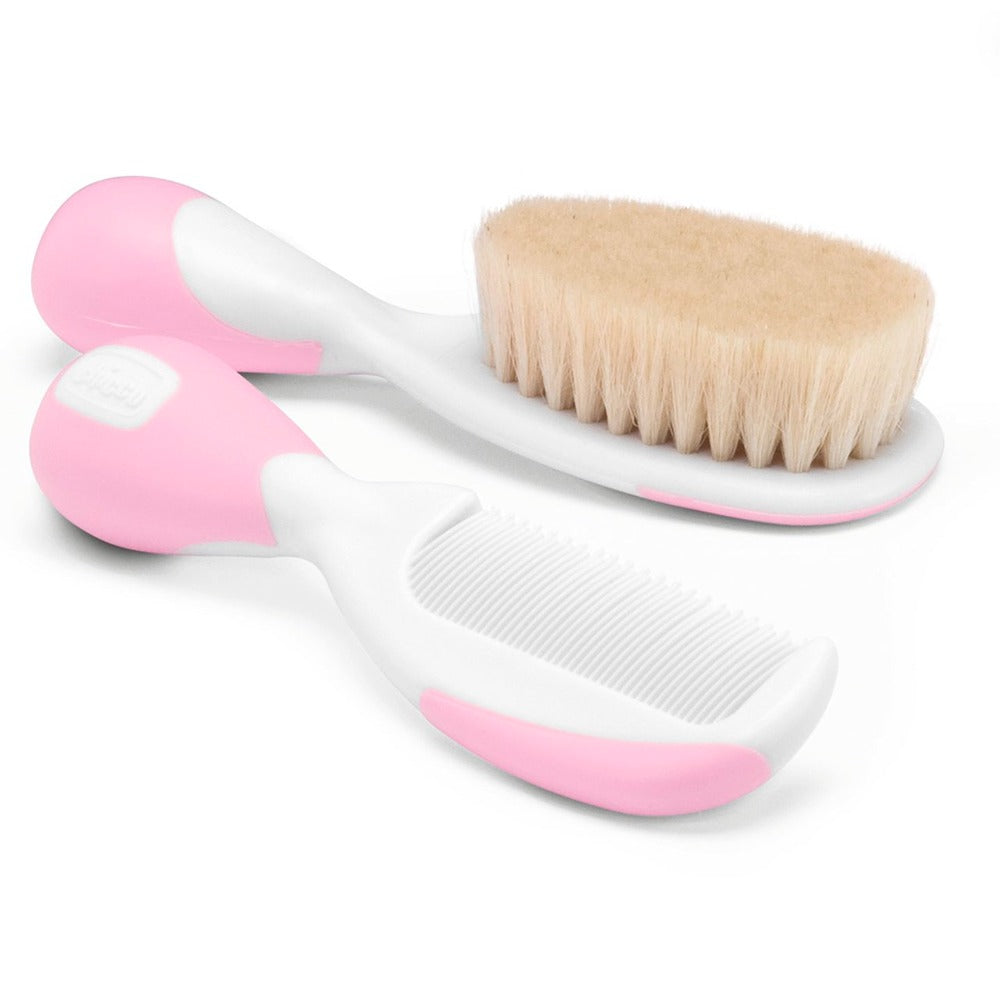 Chicco Spazzola E Pettine Con Setole Naturale Rosa