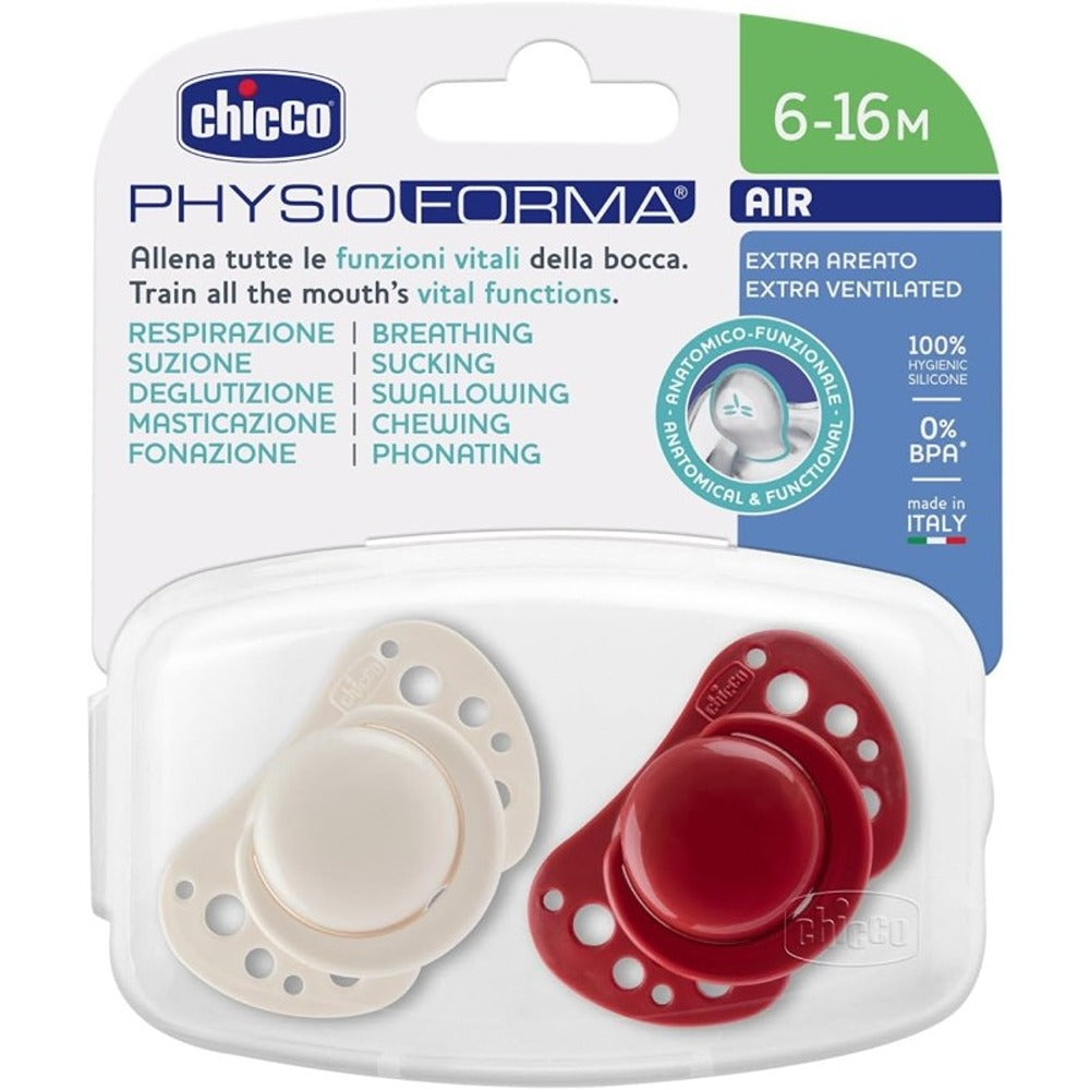 Chicco Physioforma Air Succhietti In Silicone Rosso 6-16 Mesi 2 Pezzi