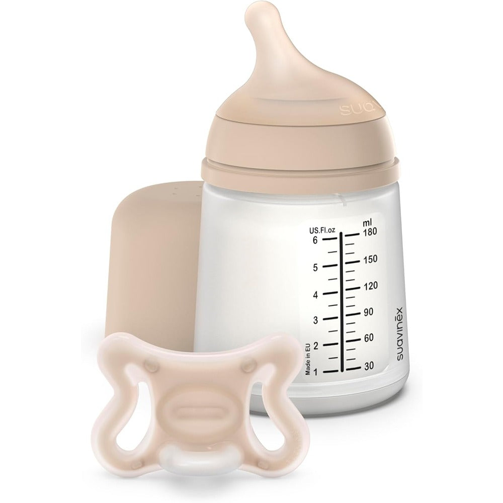 Suavinex Zero Zero Set Biberon Neonato Leggero Flusso Adattabile 180 ml + Ciuccio 0+ Mesi Light