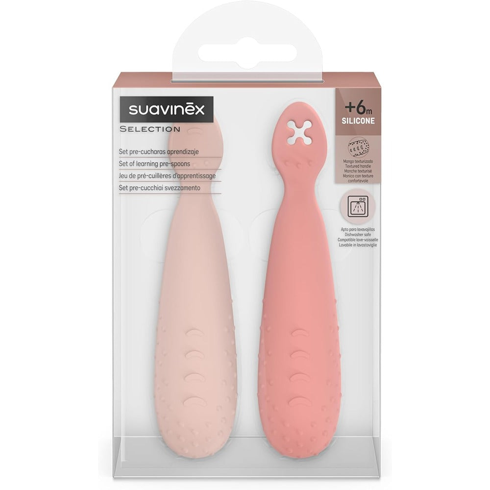 Suavinex Color Essence Set 2 Cucchiai In Silicone Pre-Svezzamento Nude 6+ Mesi