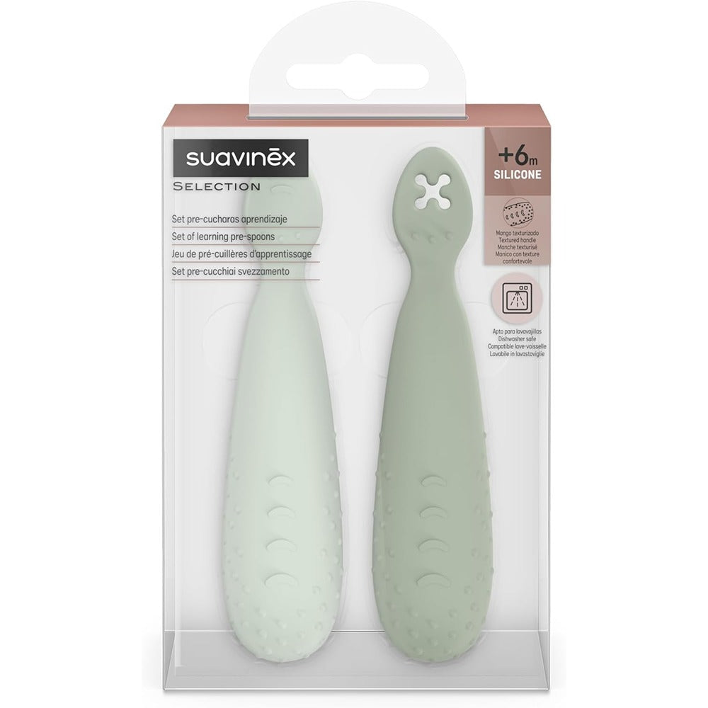 Suavinex Color Essence Set 2 Cucchiai In Silicone Pre-Svezzamento Verde 6+ Mesi