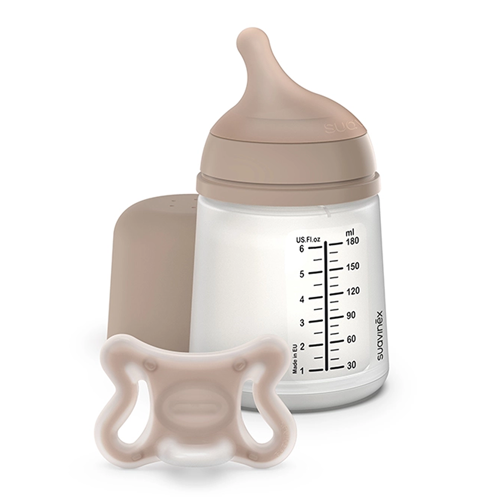 Suavinex Zero Zero Set Biberon Neonato Leggero Flusso Adattabile 180 ml + Ciuccio 0+ Mesi Medium