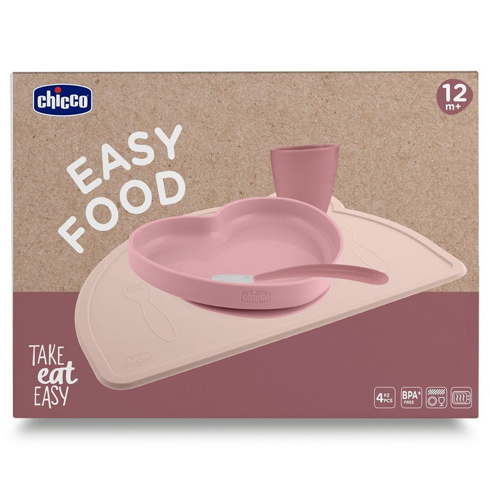 Chicco Easy Food Set Di Svezzamento In Silicone Rosa 12+ Mesi