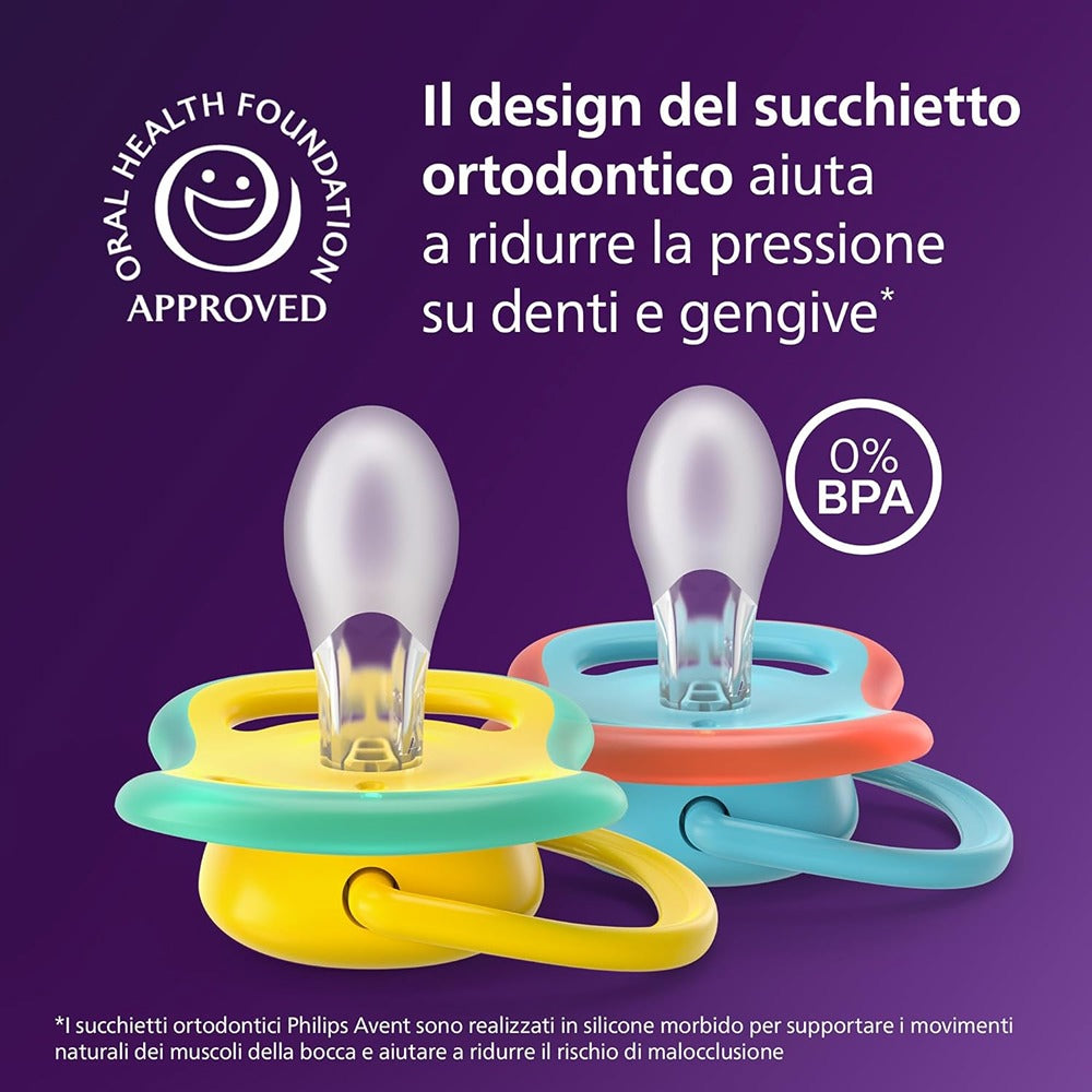 Philips Avent Ultra Succhietti Ortodontici Blu E Giallo 18+ Mesi 2 Pezzi