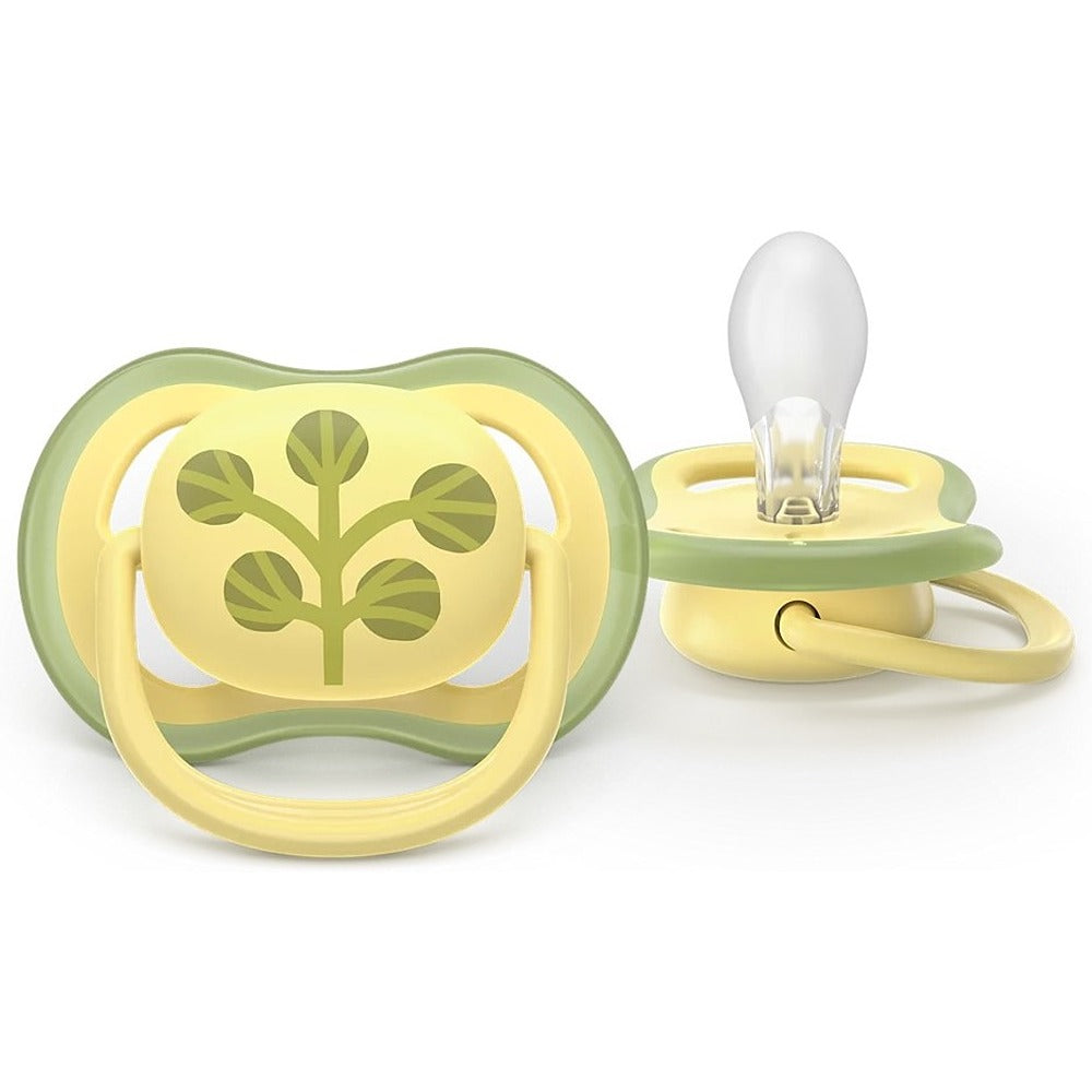 Philips Avent Ultra Colors Of Nature Succhietti Ortodontici Verde E Giallo Con Foglie 18+ Mesi 2 Pezzi