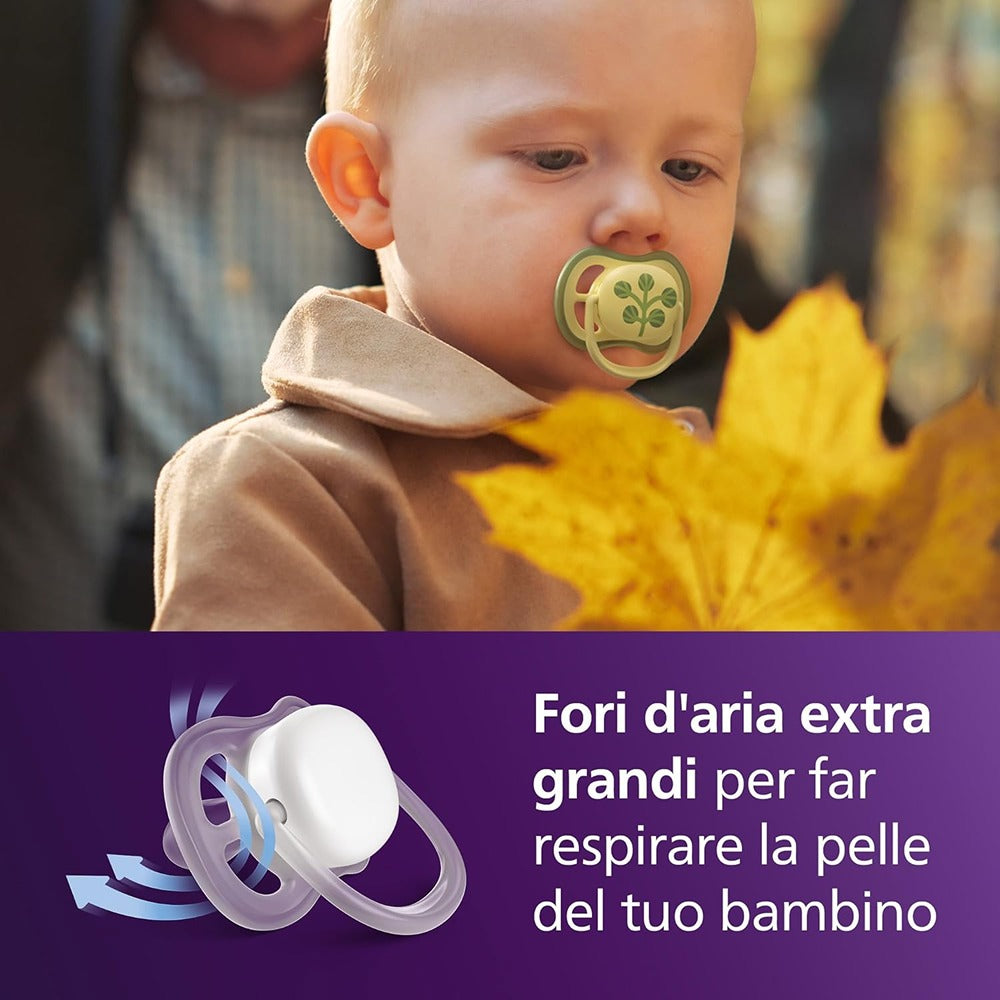 Philips Avent Ultra Colors Of Nature Succhietti Ortodontici Verde E Giallo Con Foglie 18+ Mesi 2 Pezzi