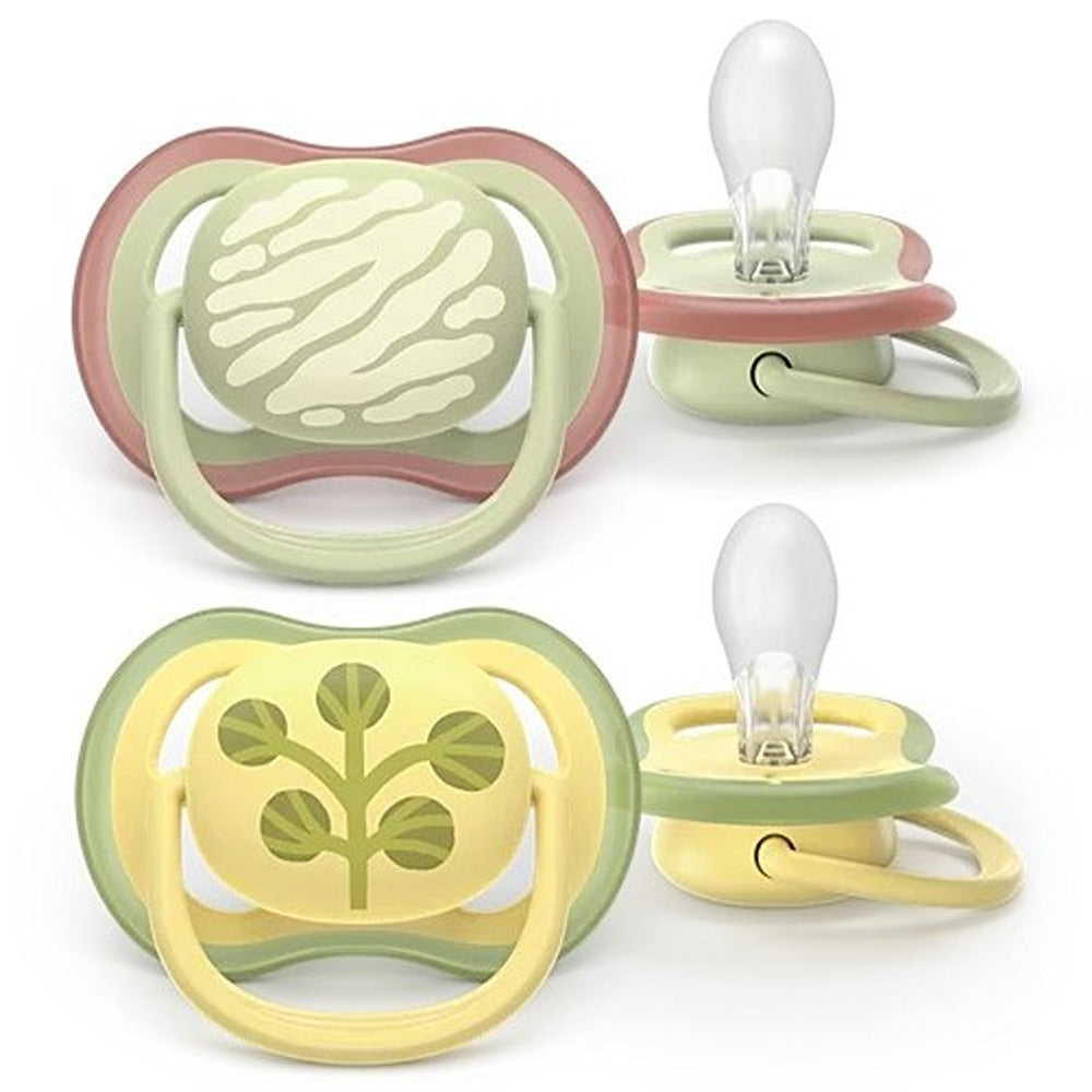 Philips Avent Ultra Colors Of Nature Succhietti Ortodontici Verde E Giallo Con Foglie 18+ Mesi 2 Pezzi