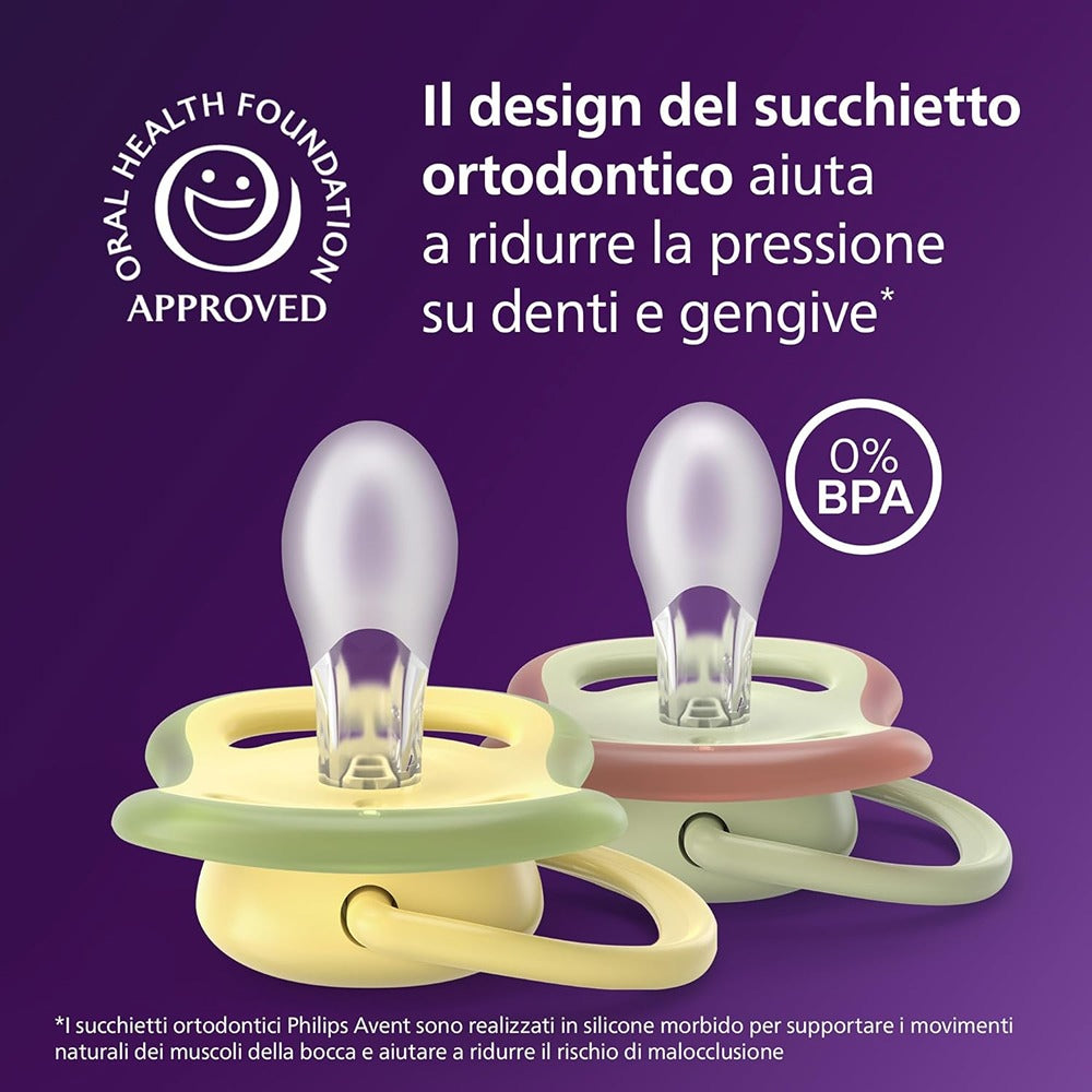 Philips Avent Ultra Colors Of Nature Succhietti Ortodontici Verde E Giallo 18+ Mesi 2 Pezzi