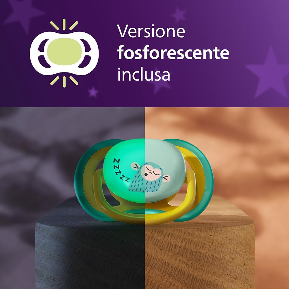 Philips Avent Ultra Day & Night Succhietti Ortodontici Giallo E Verde Con Luna 18+ Mesi 2 Pezzi