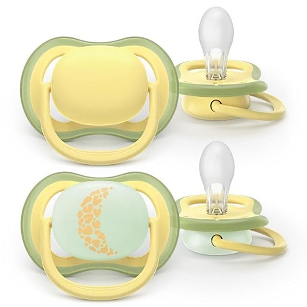 Philips Avent Ultra Day & Night Succhietti Ortodontici Giallo E Verde Con Luna 18+ Mesi 2 Pezzi