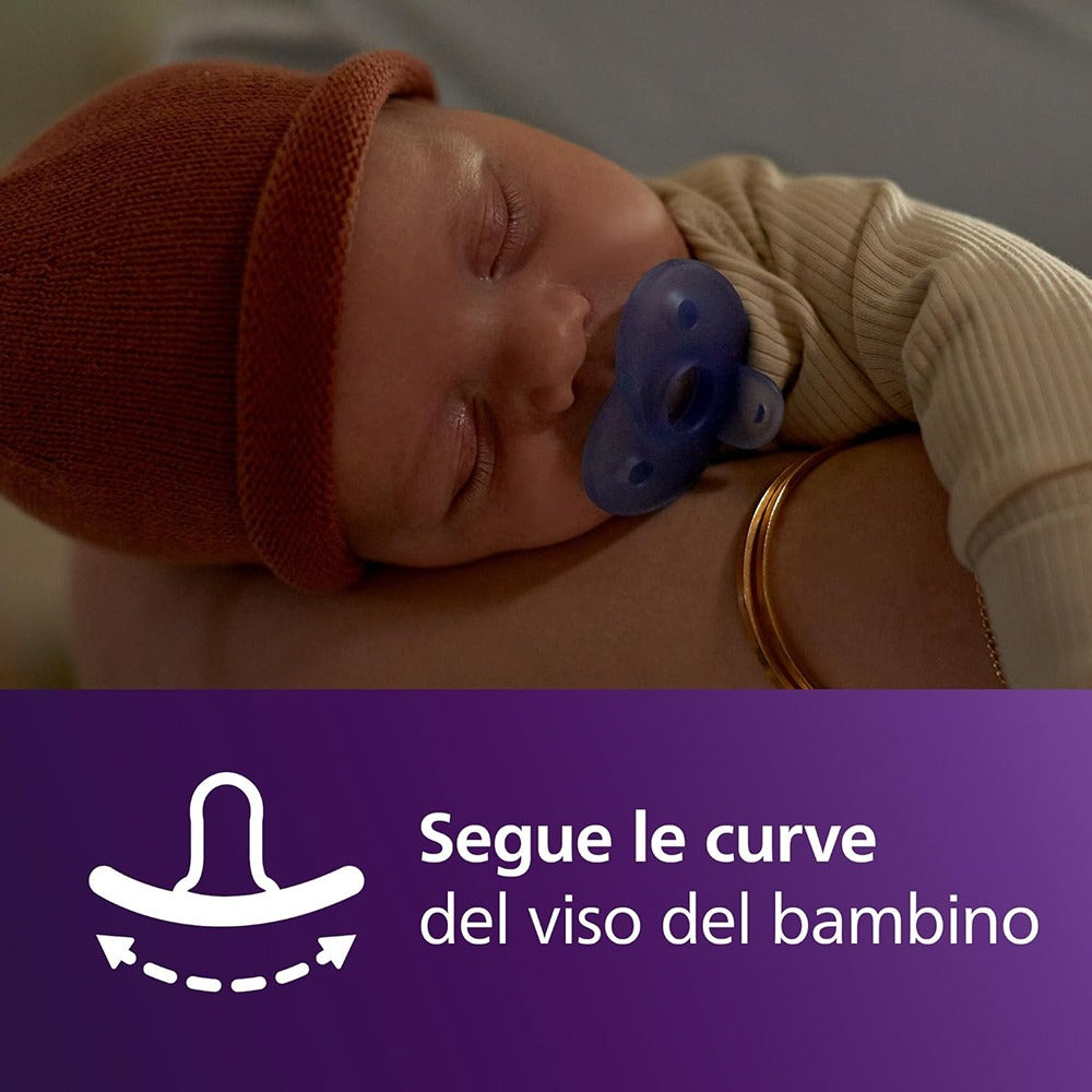 Philips Avent Soothie Succhietti In Silicone Tettarella Tonda E Simmetrica Blu E Azzurro 0-6 Mesi 2 Pezzi
