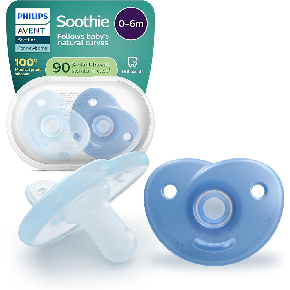 Philips Avent Soothie Succhietti In Silicone Tettarella Tonda E Simmetrica Blu E Azzurro 0-6 Mesi 2 Pezzi