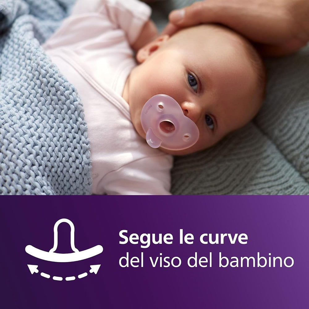 Philips Avent Soothie Succhietti In Silicone Tettarella Tonda E Simmetrica Rosa E Fuxia 0-6 Mesi 2 Pezzi
