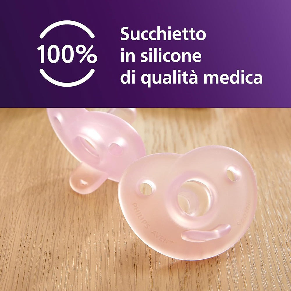 Philips Avent Soothie Succhietti In Silicone Tettarella Tonda E Simmetrica Rosa E Fuxia 0-6 Mesi 2 Pezzi
