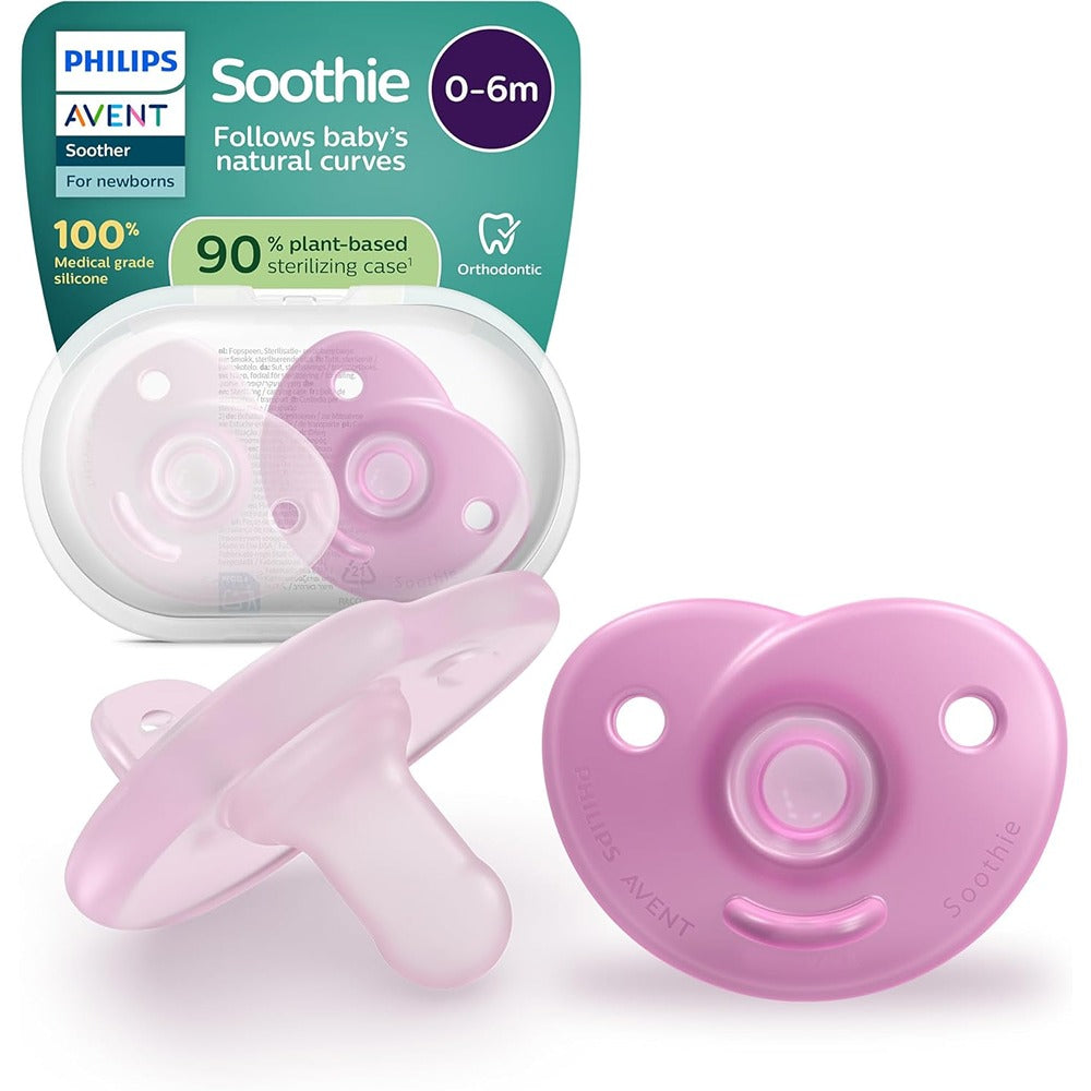 Philips Avent Soothie Succhietti In Silicone Tettarella Tonda E Simmetrica Rosa E Fuxia 0-6 Mesi 2 Pezzi
