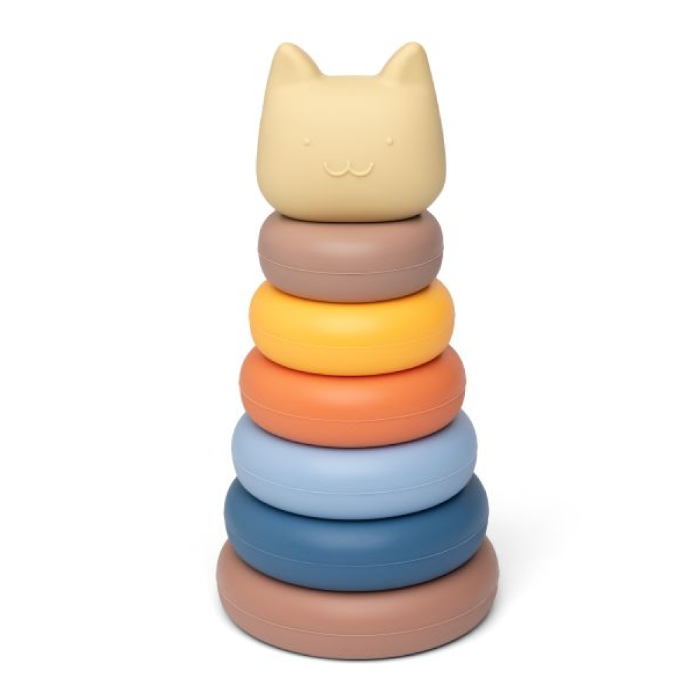 Little L Gioco Scomponibile In Silicone Torre Con Gatto Beige E Blu
