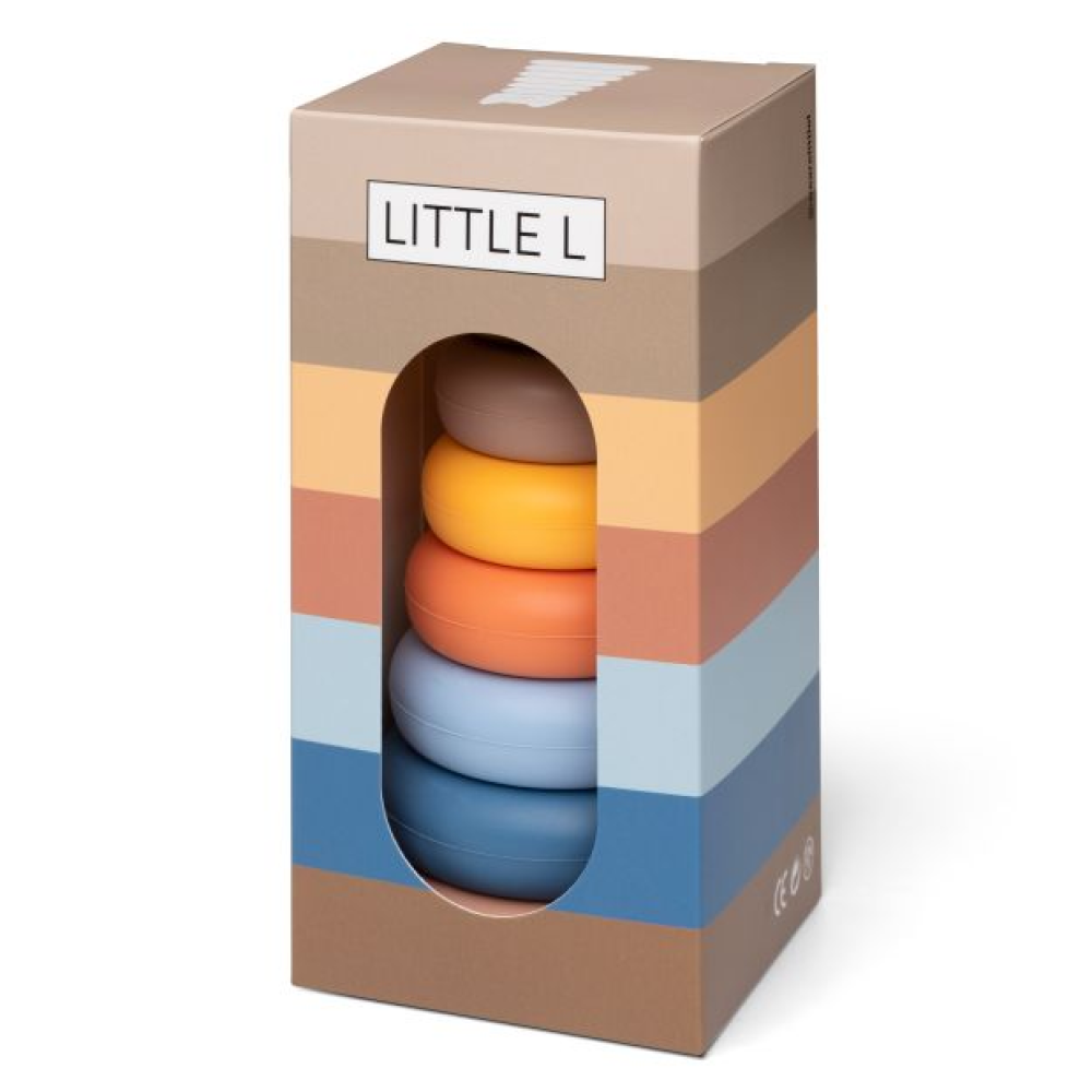 Little L Gioco Scomponibile In Silicone Torre Con Gatto Beige E Blu