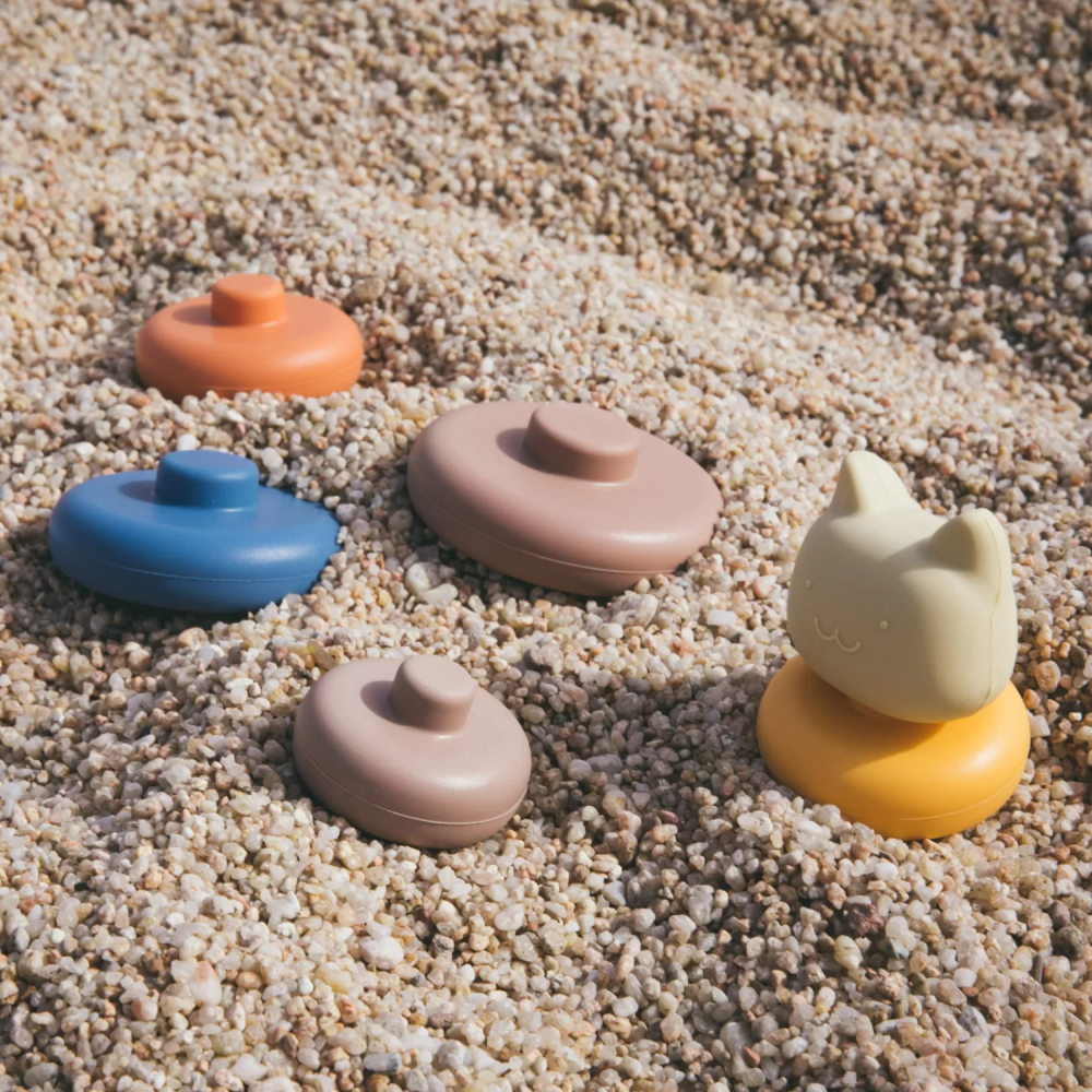 Little L Gioco Scomponibile In Silicone Torre Con Gatto Beige E Blu