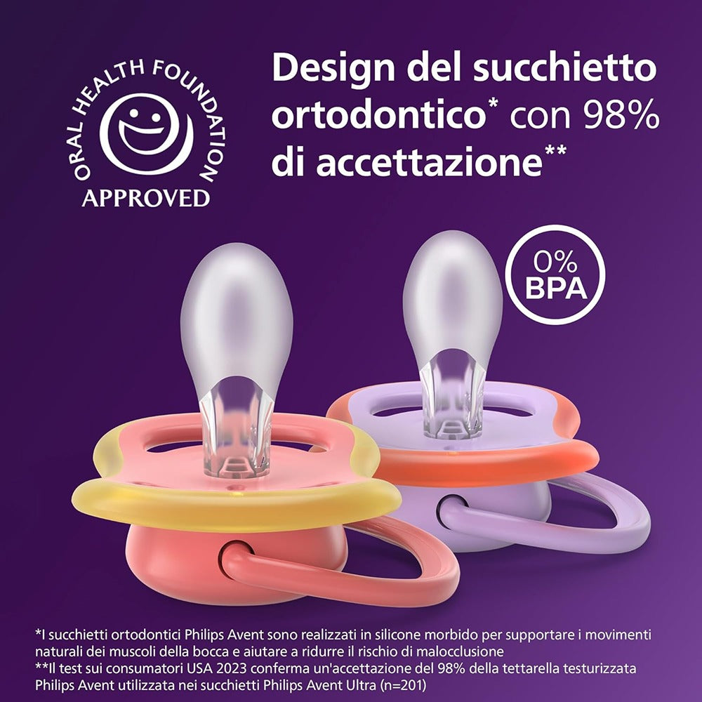 Philips Avent Ultra Succhietti Ortodontici Lilla E Rosa 18+ Mesi 2 Pezzi