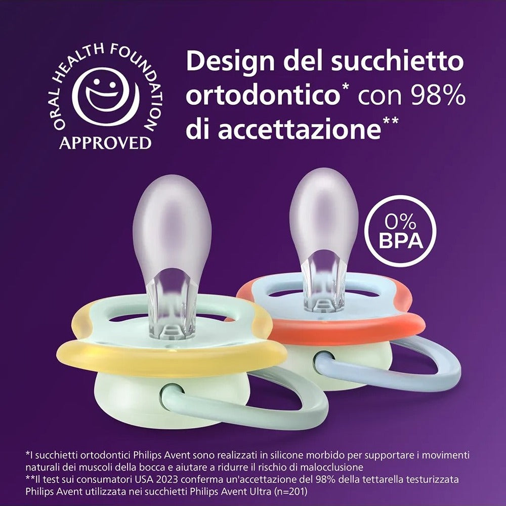 Philips Avent Ultra Air Nighttime Succhietti Ortodontici Bradipo E Tigre 0-6 Mesi 2 Pezzi