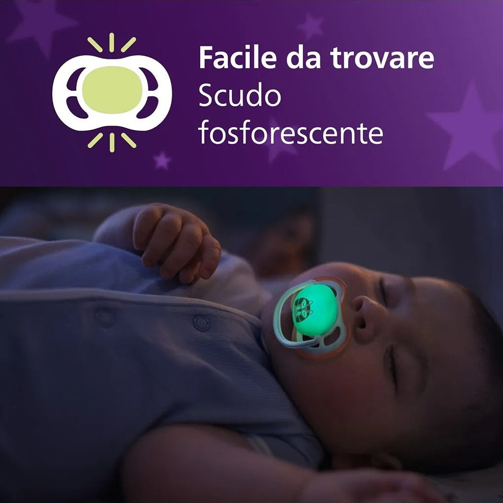 Philips Avent Ultra Air Nighttime Succhietti Ortodontici Bradipo E Tigre 0-6 Mesi 2 Pezzi