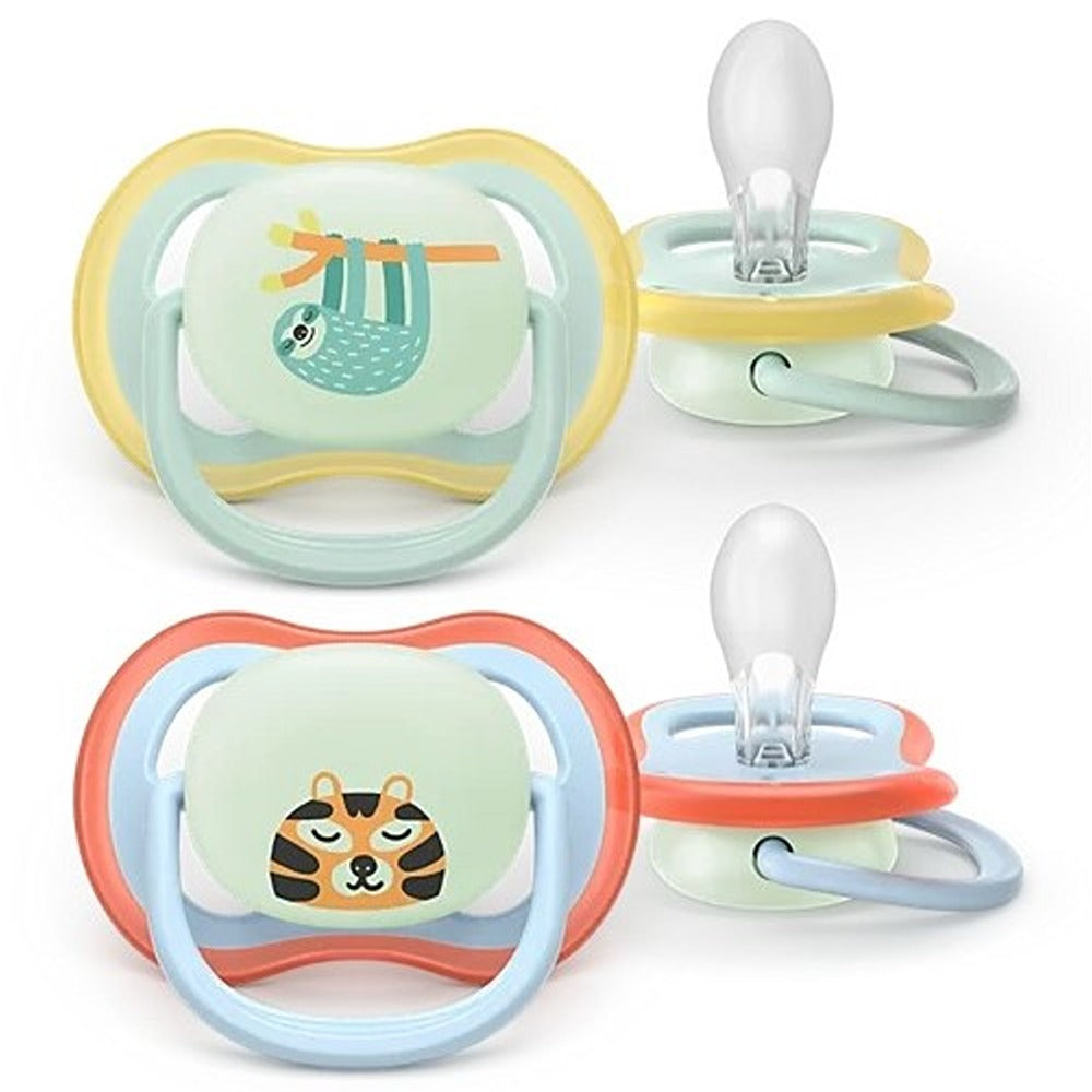 Philips Avent Ultra Air Nighttime Succhietti Ortodontici Bradipo E Tigre 0-6 Mesi 2 Pezzi