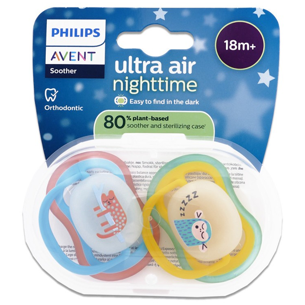 Philips Avent Ultra Nighttime Succhietti Ortodontici Leopardo E Scimmia 18+ Mesi 2 Pezzi