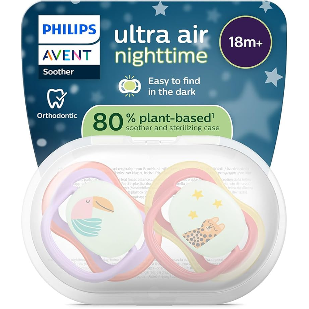 Philips Avent Ultra Nighttime Succhietti Ortodontici Tucano E Ghepardo 18+ Mesi 2 Pezzi