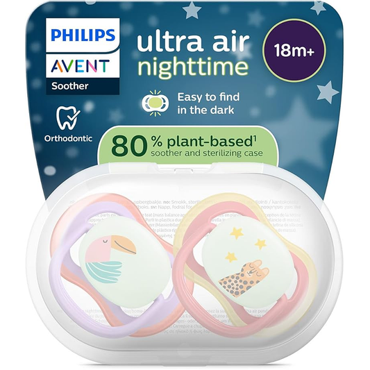 Philips Avent Ultra Nighttime Succhietti Ortodontici Tucano E Ghepardo 18+ Mesi 2 Pezzi