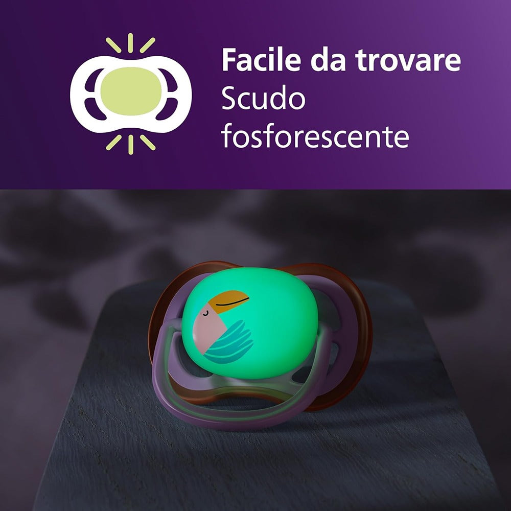 Philips Avent Ultra Nighttime Succhietti Ortodontici Tucano E Ghepardo 18+ Mesi 2 Pezzi