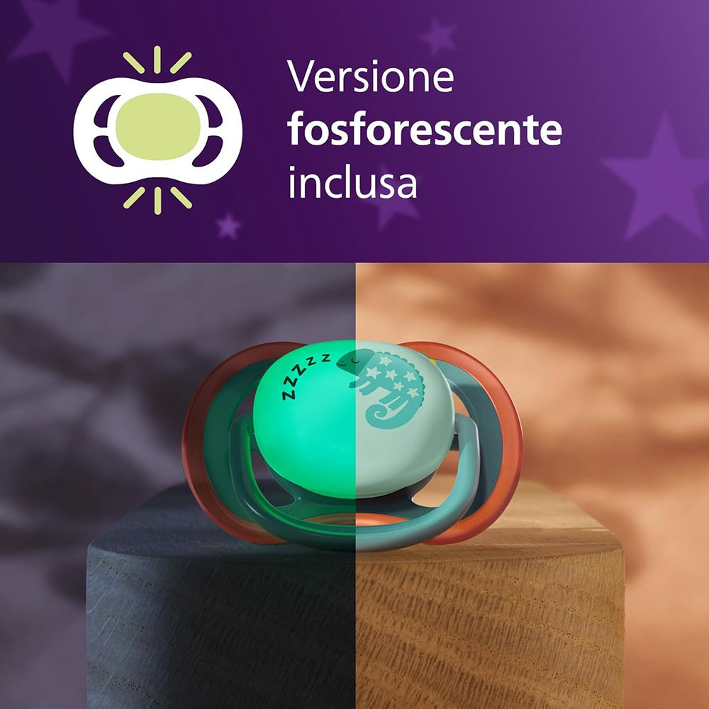 Philips Avent Ultra Air Nighttime Succhietti Ortodontici Camaleonte E Scimmia 6-18 Mesi 2 Pezzi