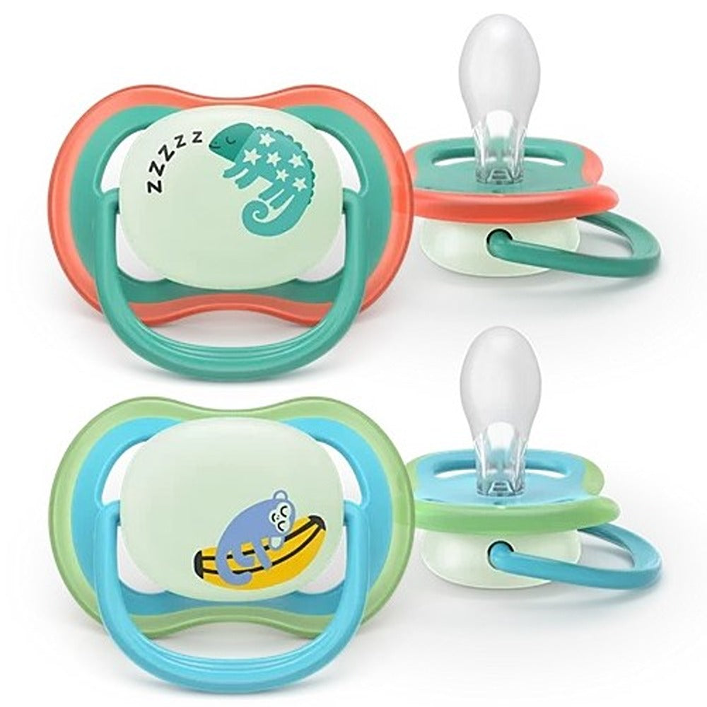 Philips Avent Ultra Air Nighttime Succhietti Ortodontici Camaleonte E Scimmia 6-18 Mesi 2 Pezzi
