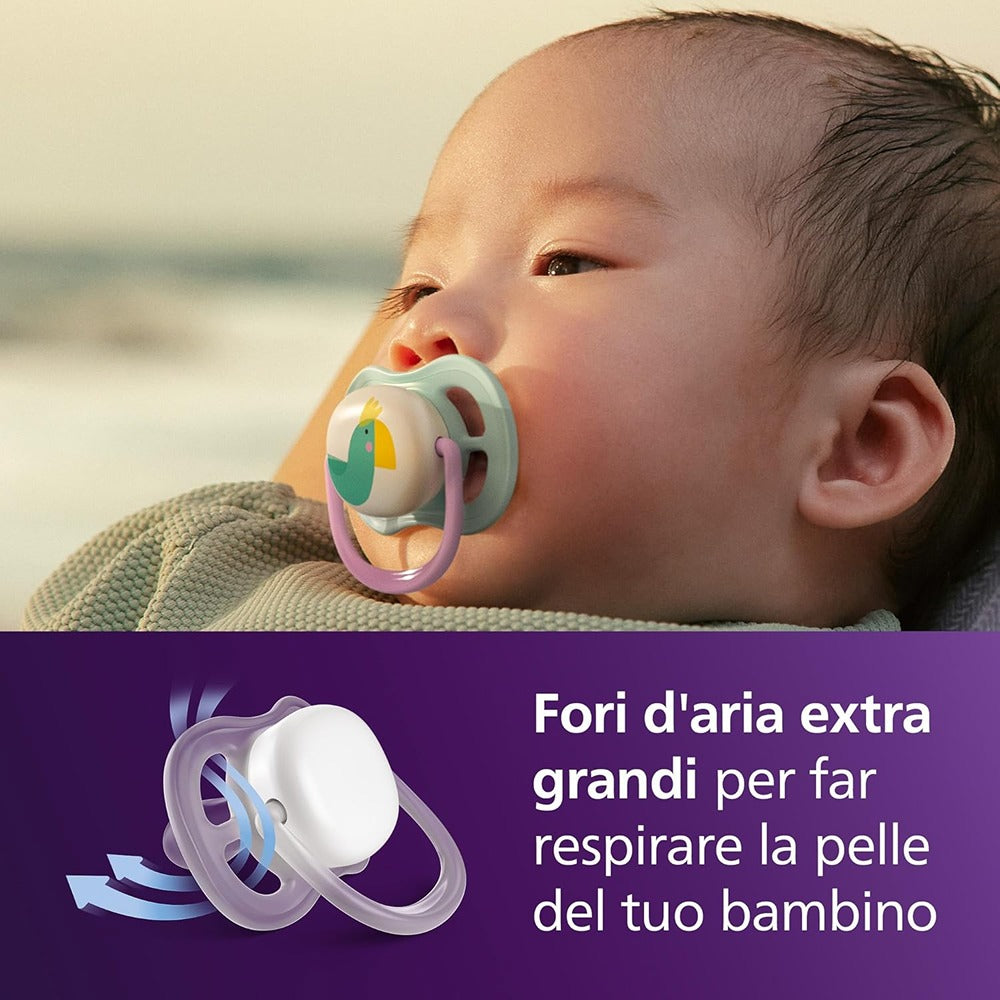 Philips Avent Ultra Air Succhietti Ortodontici Uccellino E Fragola 0-6 Mesi 2 Pezzi