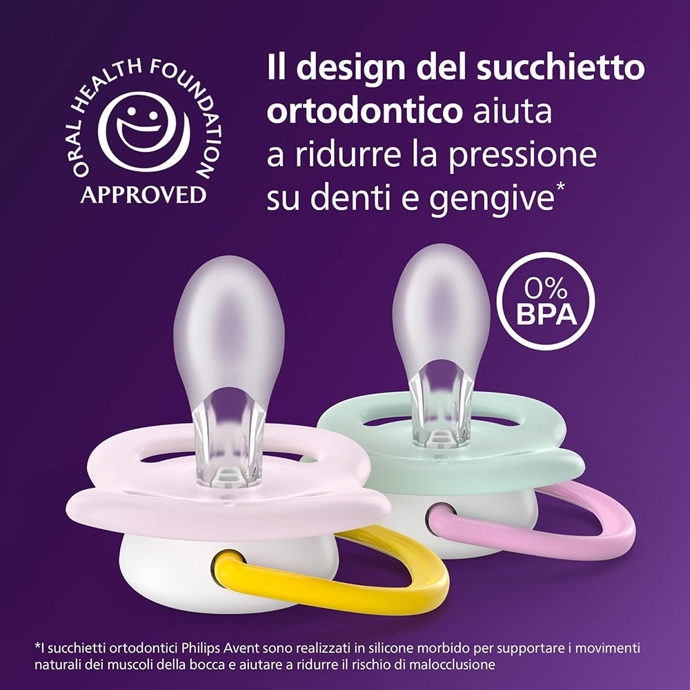 Philips Avent Ultra Air Succhietti Ortodontici Uccellino E Fragola 0-6 Mesi 2 Pezzi