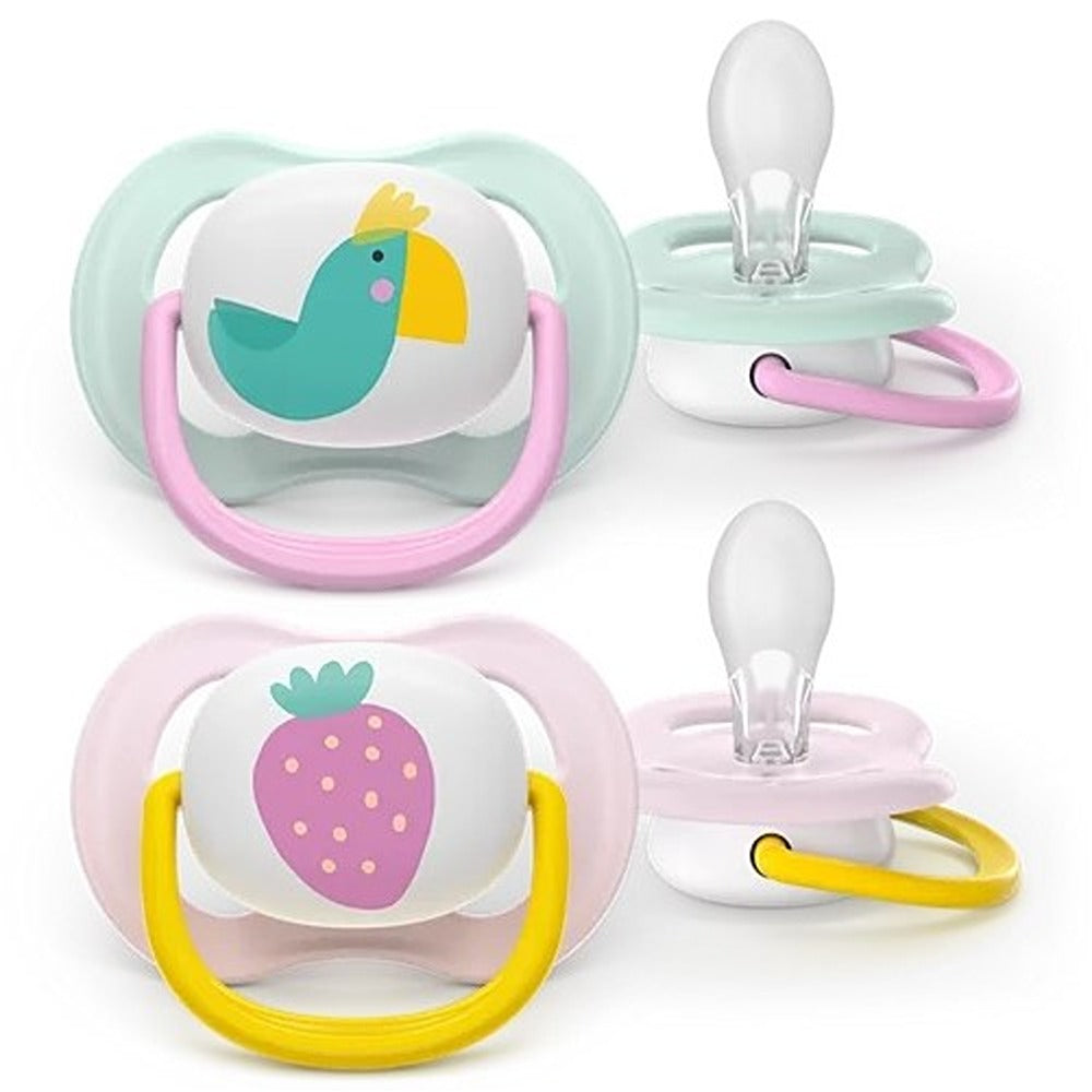 Philips Avent Ultra Air Succhietti Ortodontici Uccellino E Fragola 0-6 Mesi 2 Pezzi