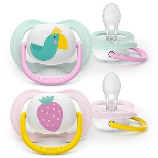 Philips Avent Ultra Air Succhietti Ortodontici Uccellino E Fragola 0-6 Mesi 2 Pezzi