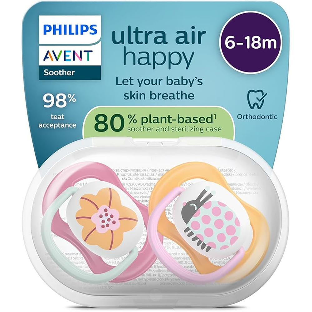 Philips Avent Ultra Air Succhietti Ortodontici Fiore E Coccinella 6-18 Mesi 2 Pezzi