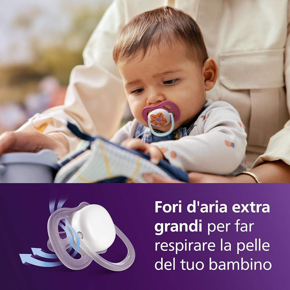Philips Avent Ultra Air Succhietti Ortodontici Fiore E Coccinella 6-18 Mesi 2 Pezzi